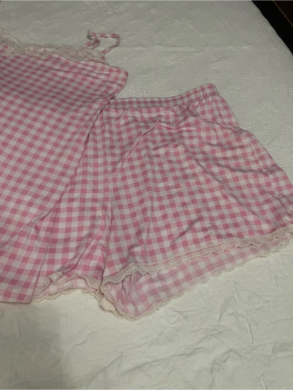 Draper James Pink Gingham Lace-Trim Pajama Set